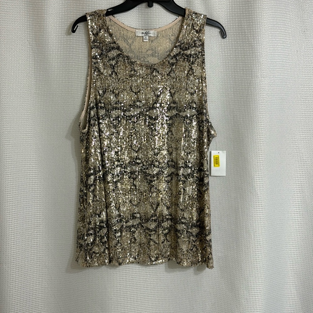 NWT Moa Moa Gold and Black Sequin Tank Top 1X Women’s gorgeous Top